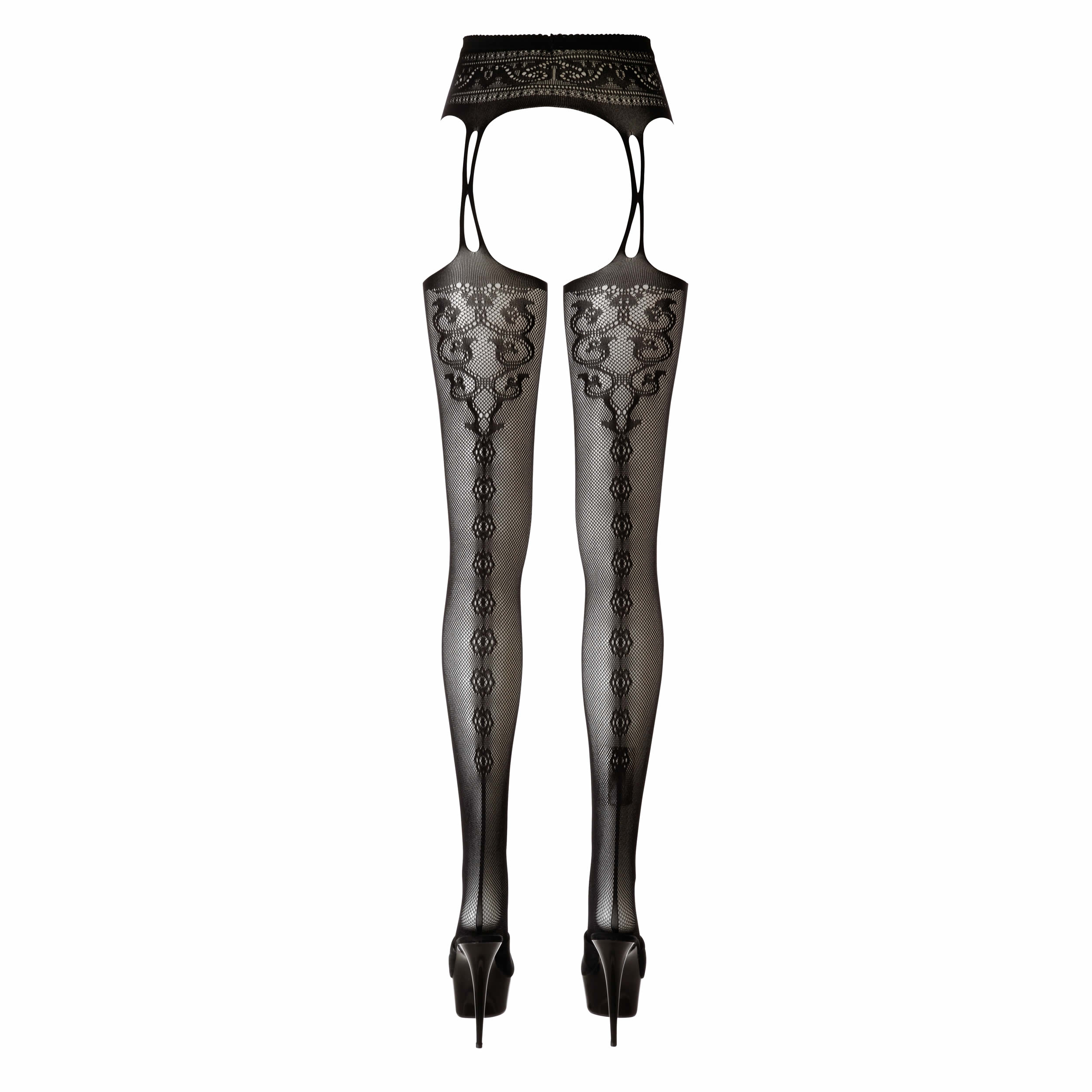 Suspender Belt and Net Stockings with Lace and Seam