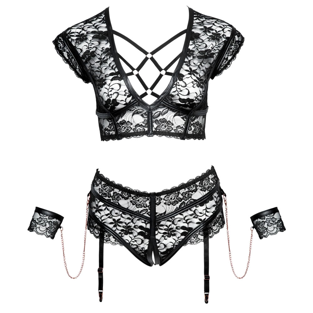 Plus Size Lace Top and Thong with Handcuffs