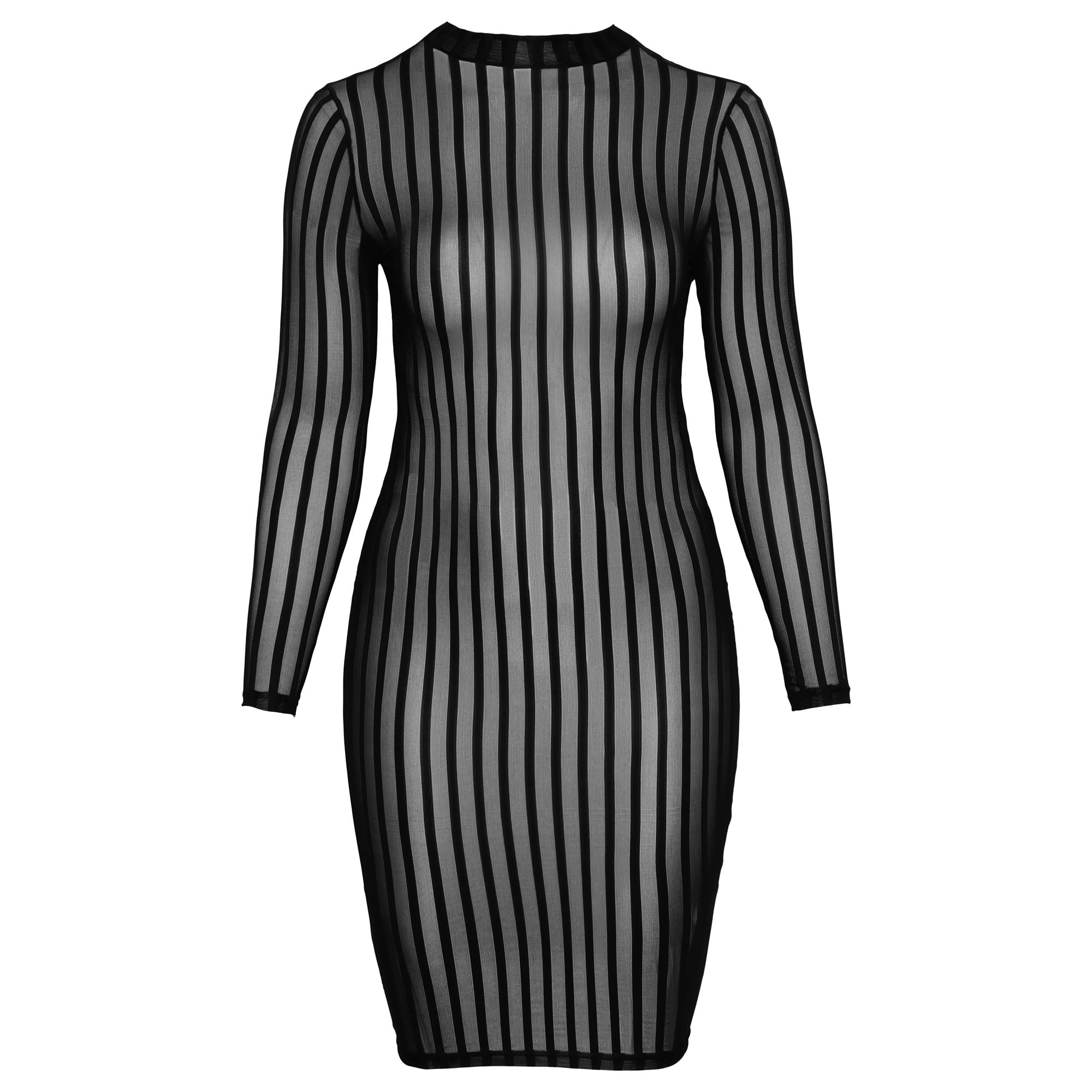 Noir Transparent Plus Size Dress with Stripes