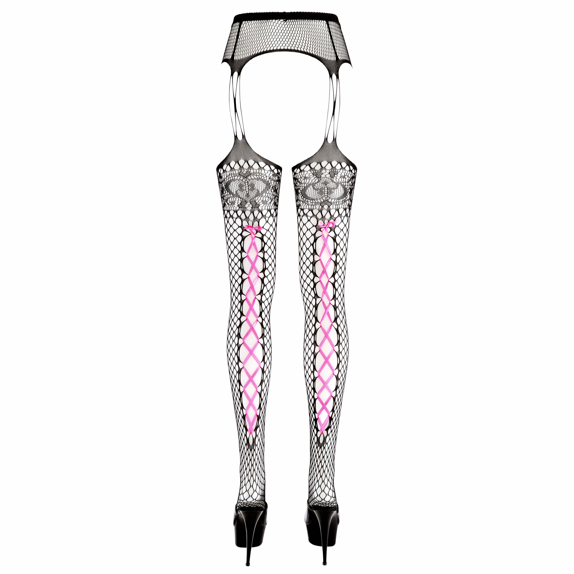 Suspender Tights with Pink Ribbon