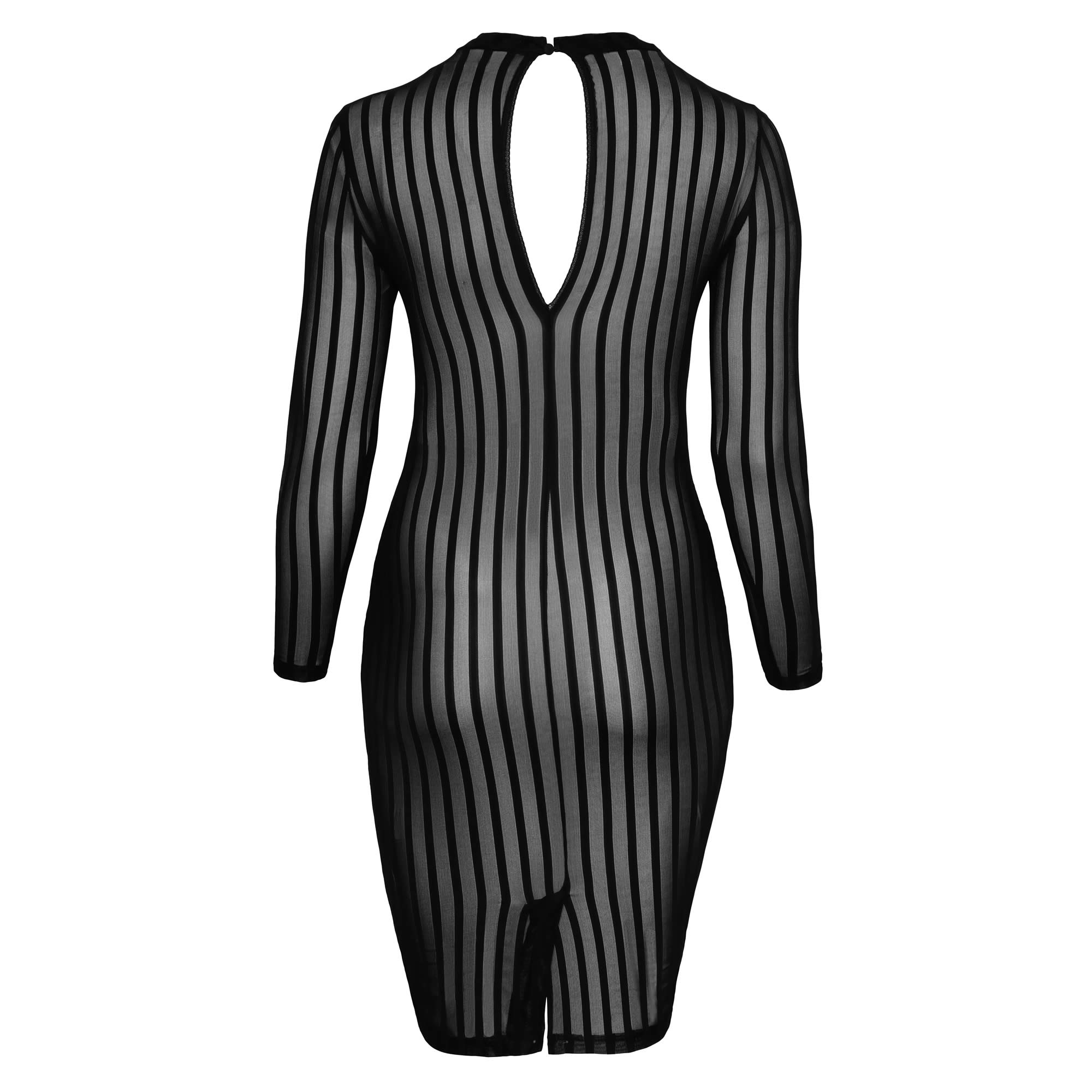 Noir Transparent Plus Size Dress with Stripes