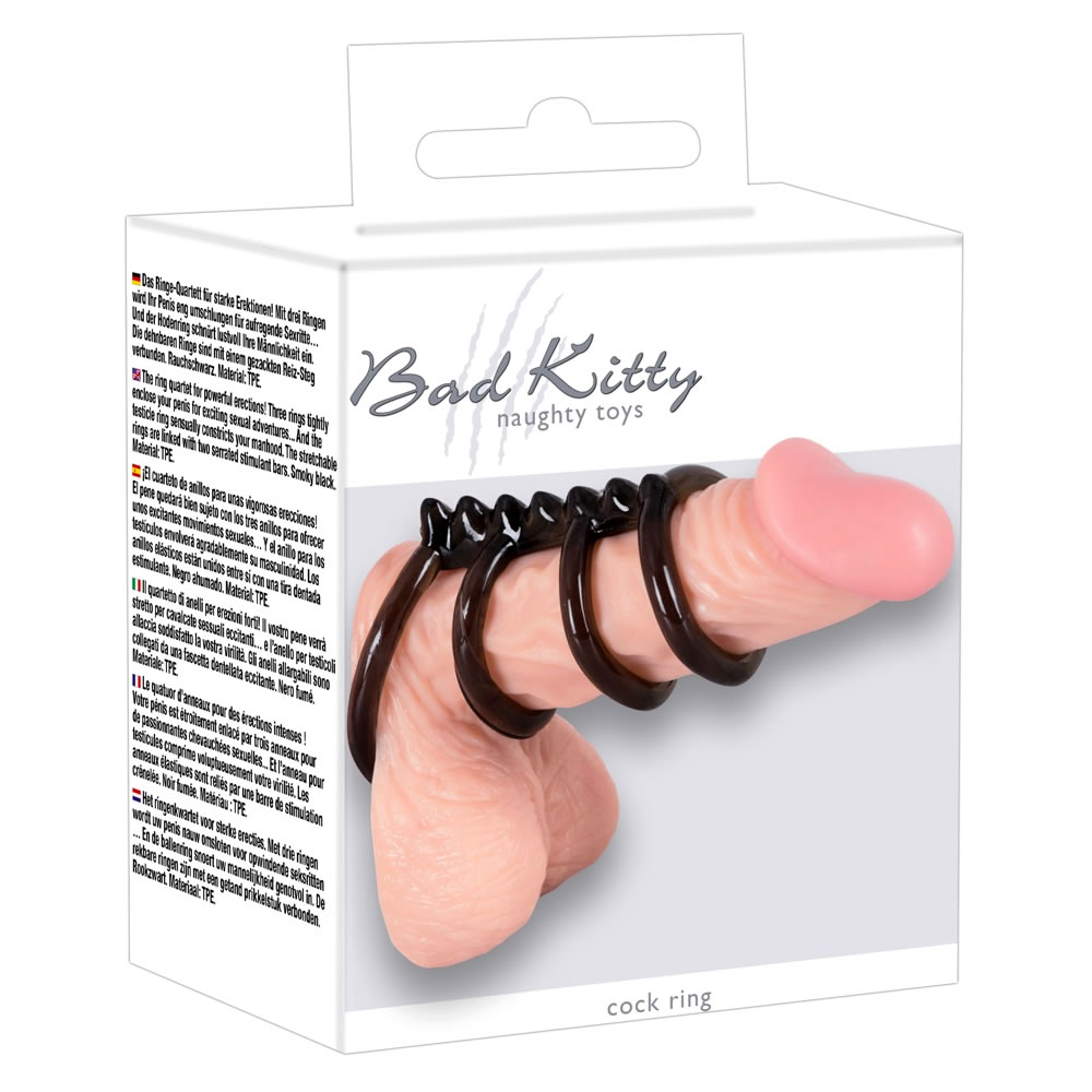 Bad Kitty Cock & Testicle Ring with 4 Rings