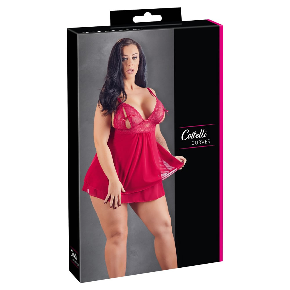 Plus Size Lace Babydoll with Slits in the Cups in Red