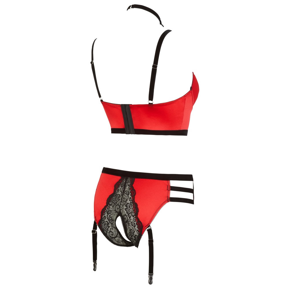 Shelf Bra and Suspender Briefs in Red Satin and Lace