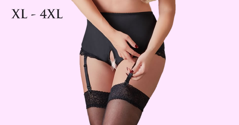 Plus Size Crotchless Briefs with Suspender Straps 