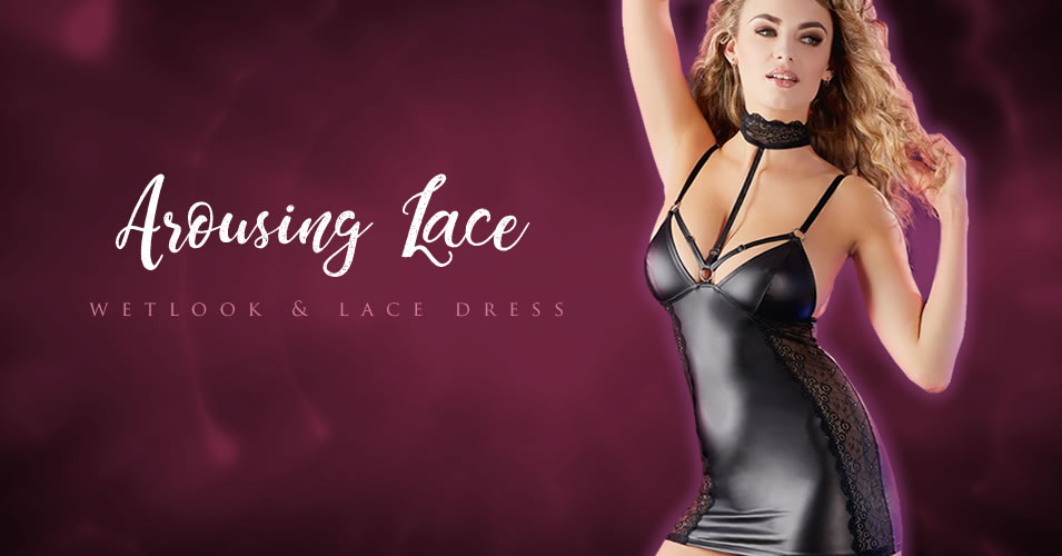 Matte Wetlook Mini Dress with Lace
