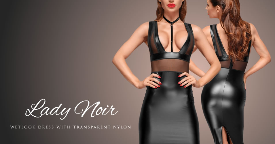 Noir Wetlook Dress with Transparent Powernet