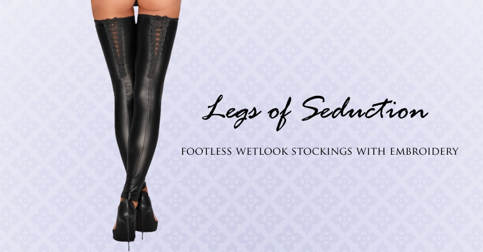Noir Wetlook Footless Stockings