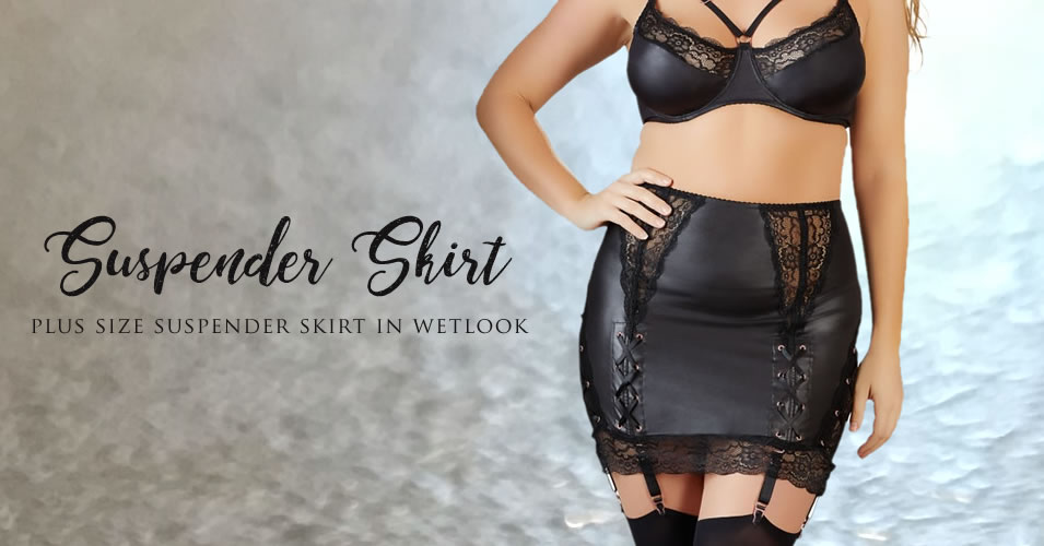 Plus Size Wetlook and Lace Skirt with Suspenders