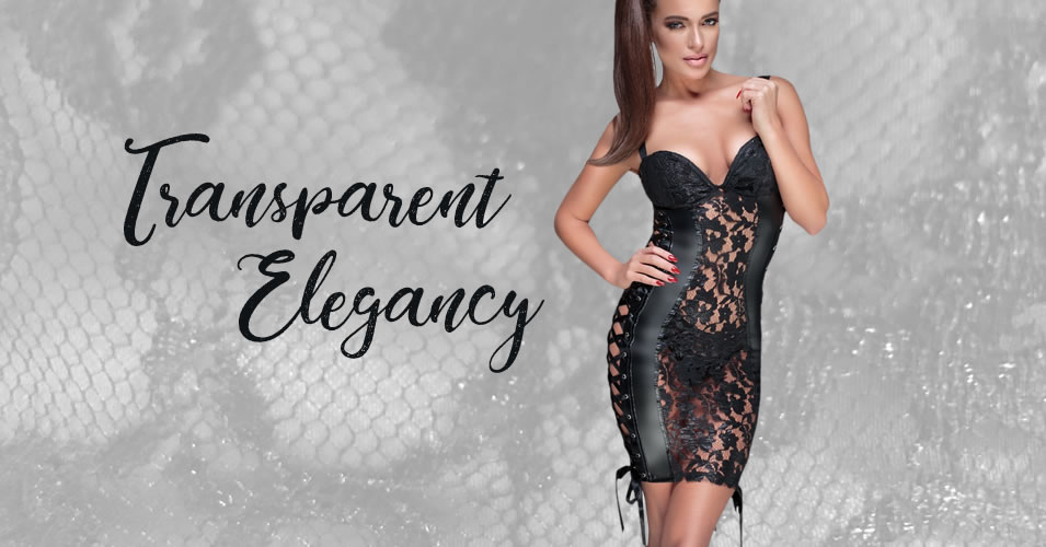 Noir Lace Dress with Wetlook and Lacing