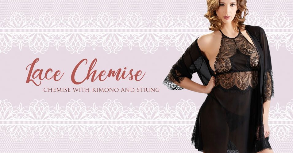 Lace Chemise with Kimono and G-string