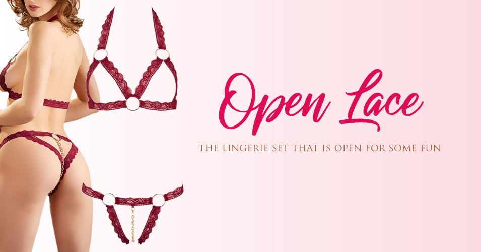 Open Lace Lingerie Set with Bra and String