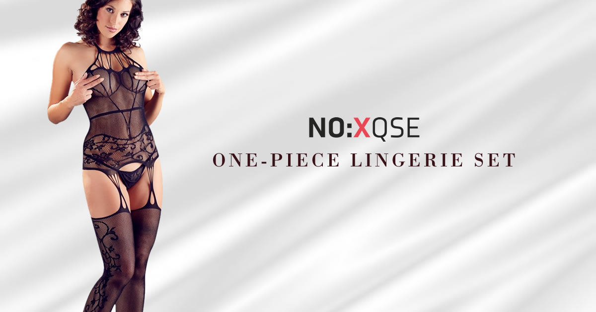 Net Lingerie One-Pieces Set with Basque and Stockings