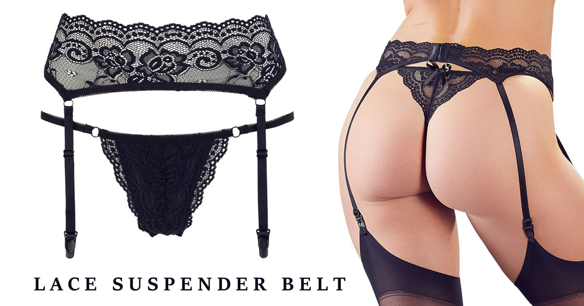 Lace Suspenderbelt with String in Black