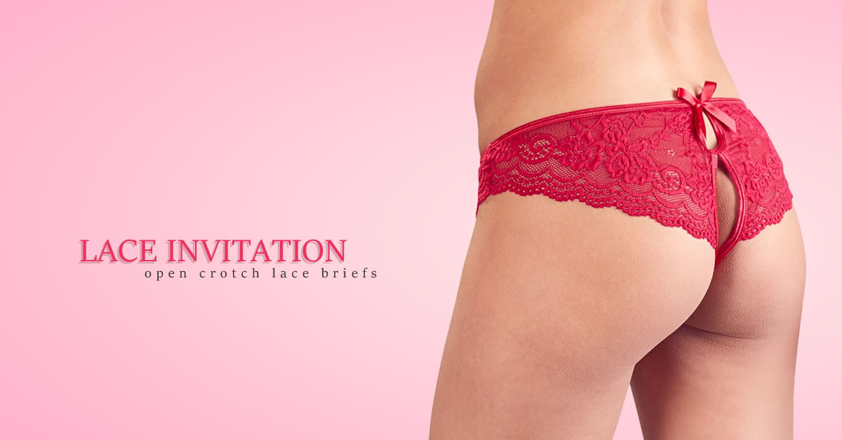 Red Lace Brief with Open Crotch