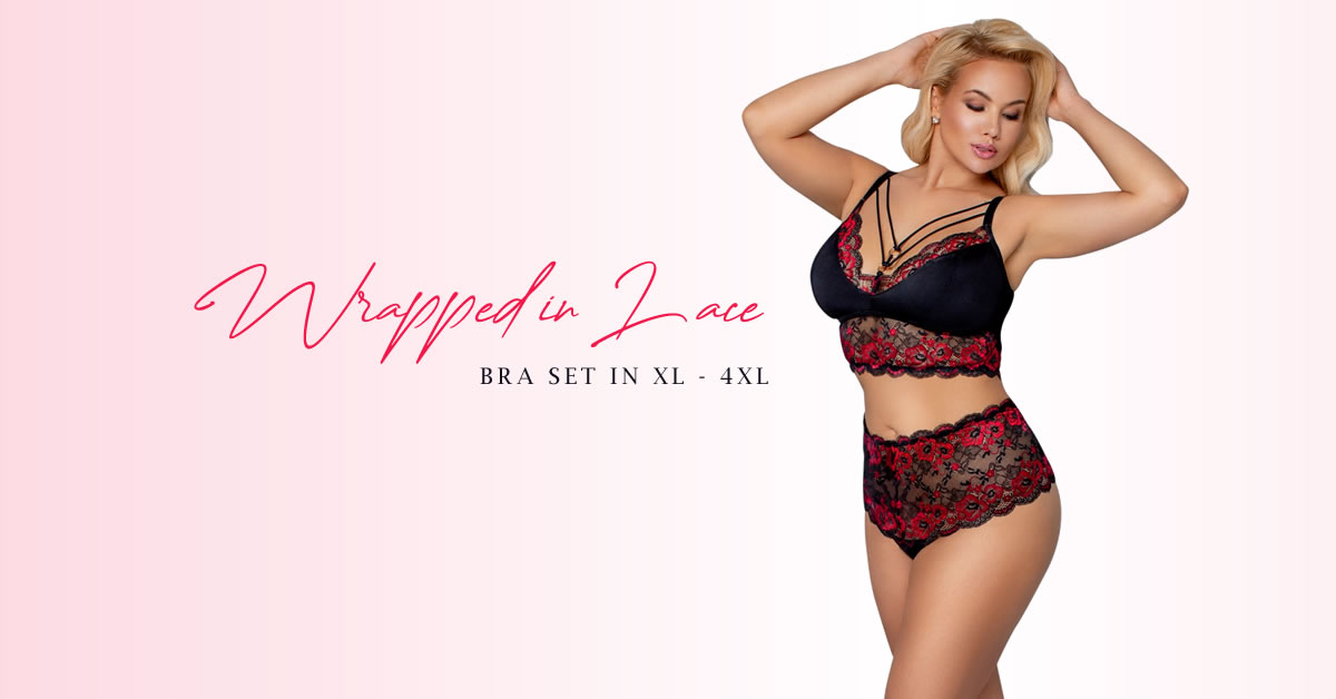 Plus Size Lace Bra Set in Red and Black