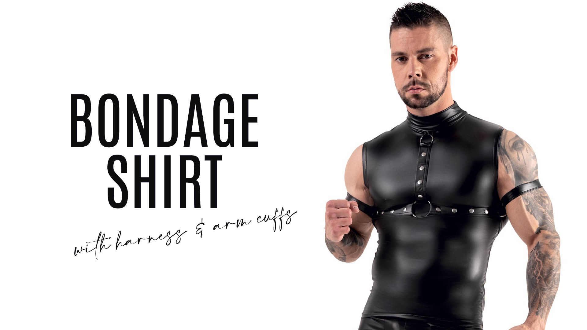 Wetlook Mens Shirt with Harness and Arm Cuffs