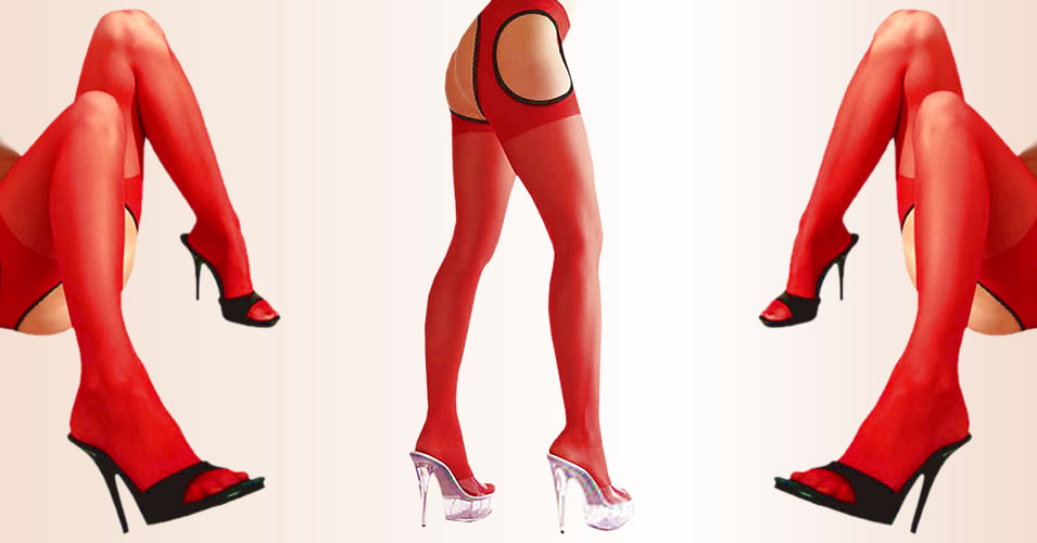 Red Tights with Suspender Look