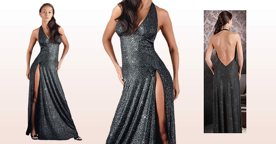 Long Glamour Dress in Black with High Slit