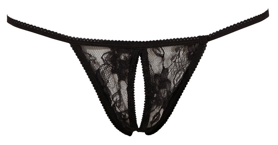 Black Lace String with Open Crotch