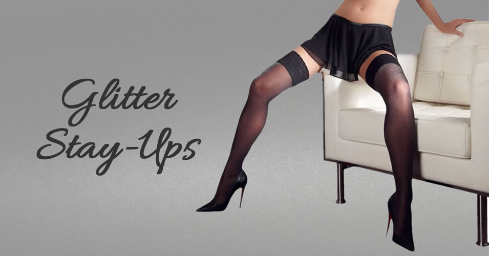 Stay-Up Stockings in Black with Lurex