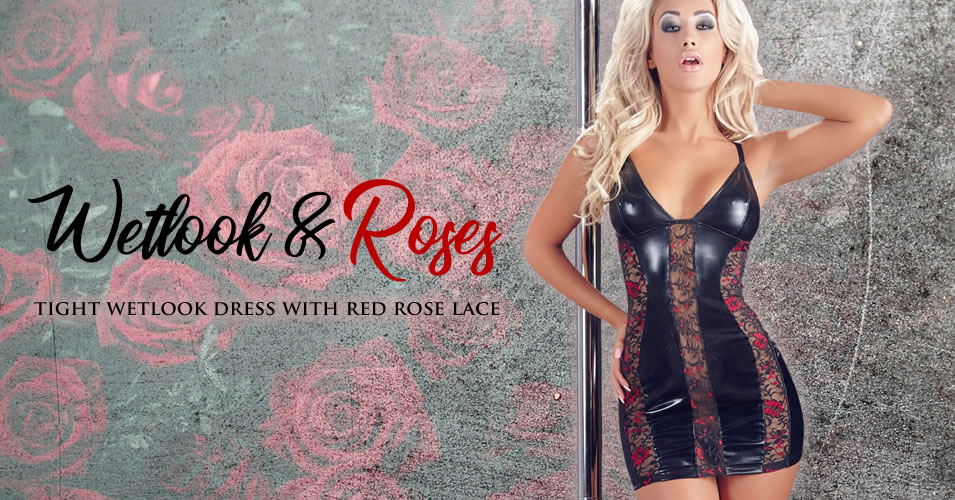 Wetlook Mini Dress with Lace