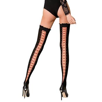Passion 101 Hold Ups with Lacing Pattern and Ruffles