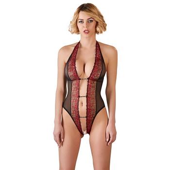 Abierta Fina Lingerie Body with Red Embroidery