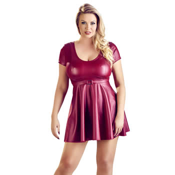 Plus Size Wetlook Dress in Red with Belt