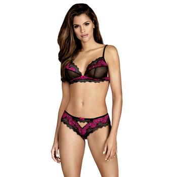 Obsessive Lace Bra and Briefs Set in Black and Red