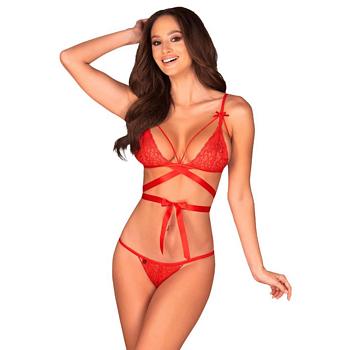 Obsessive Bra and Slip in Red Lace with Cage Straps