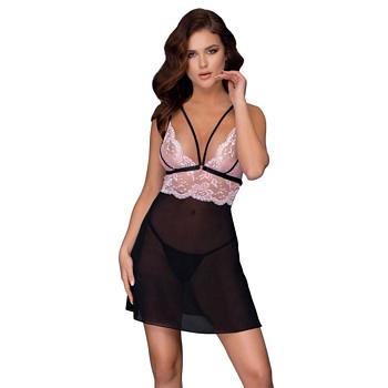 Rose and Black Babydoll with Lace Top