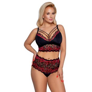 Plus Size Lace Bra Set in Red and Black