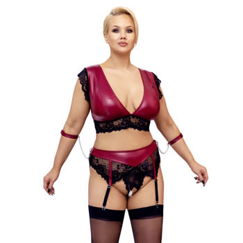 Plus Size Wetlook and Lace Lingeri in Red with Cuffs