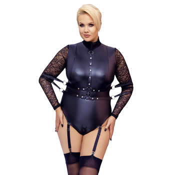 Plus Size Wetlook Body with Lace and Arm Cuffs