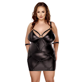 Plus Size Wetlook Dress with Harness Look