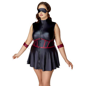 Plus Size Wetlook Dress with Handcuffs and Red Stripes