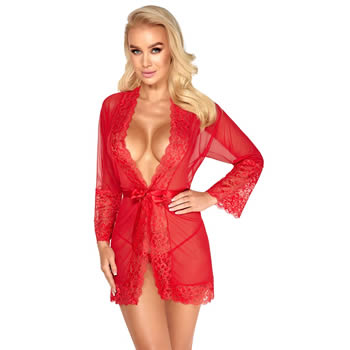 Kissable Lace and Tulle Kimono in Red