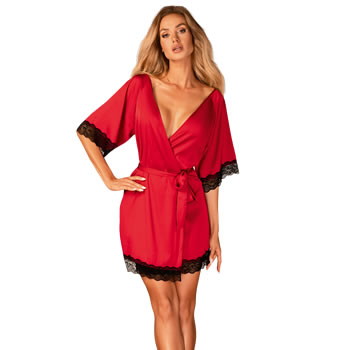 Obsessive Sensuelia Kimono i Rød med Sorte Blonder