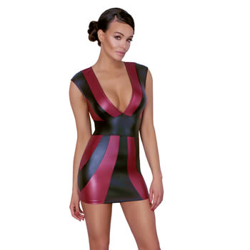 Wetlook Dress in Red and Black with Sharp Contrast Design