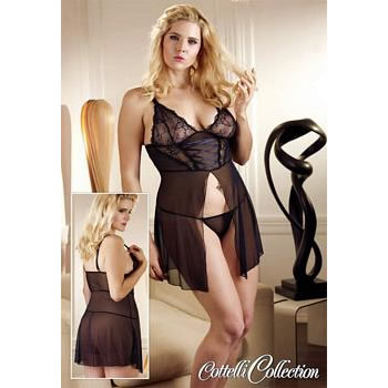 XL Babydoll in Black Lace and Powernet